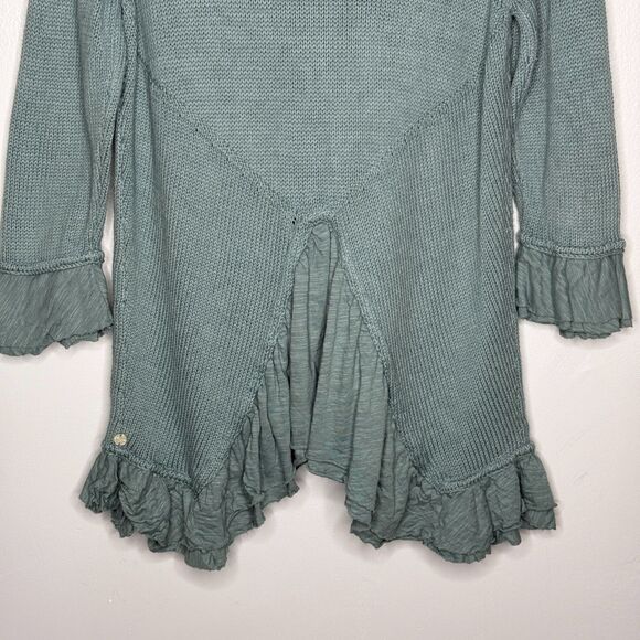 Pure Handknit Womens Cardigan Sweater Small / Medium Green Cotton Lagenlook Boho - Picture 10 of 11